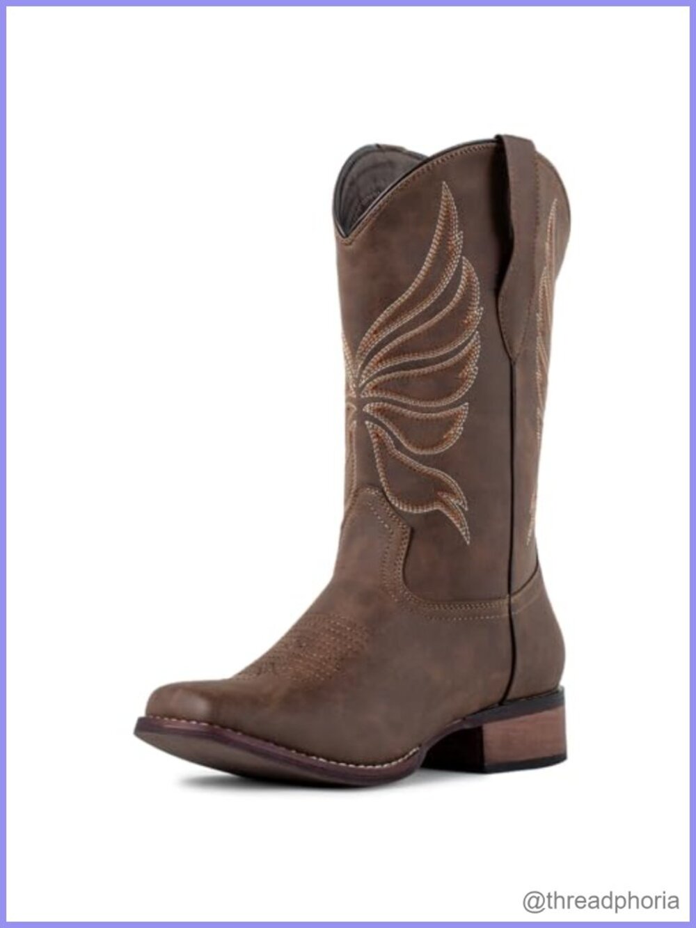 Faux Leather Square Toe Western Cowboy Boots Mid-Calf Slip-On
